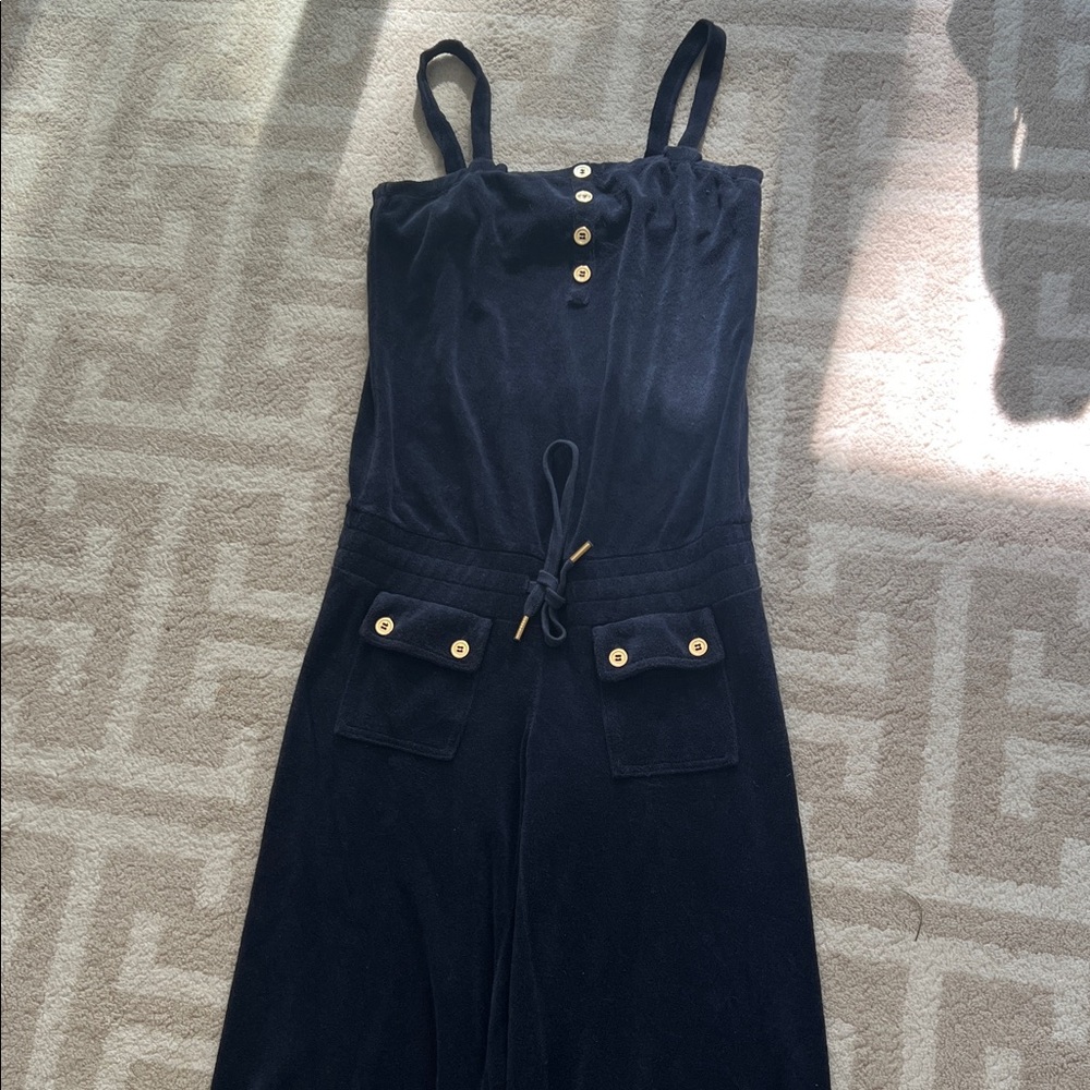 Juicy Couture Navy Terry Romper Jumpsuit gold hardware